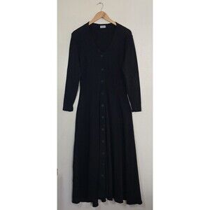 Bowman New York Black Button Down Maxi Dress Womens Size 0 Long Sleeve USA VTG